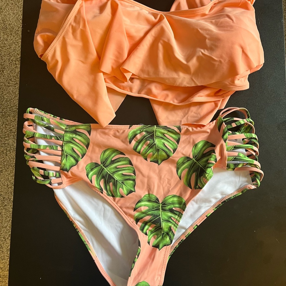 Vibrant Orange and Green Bikini Set for Swim